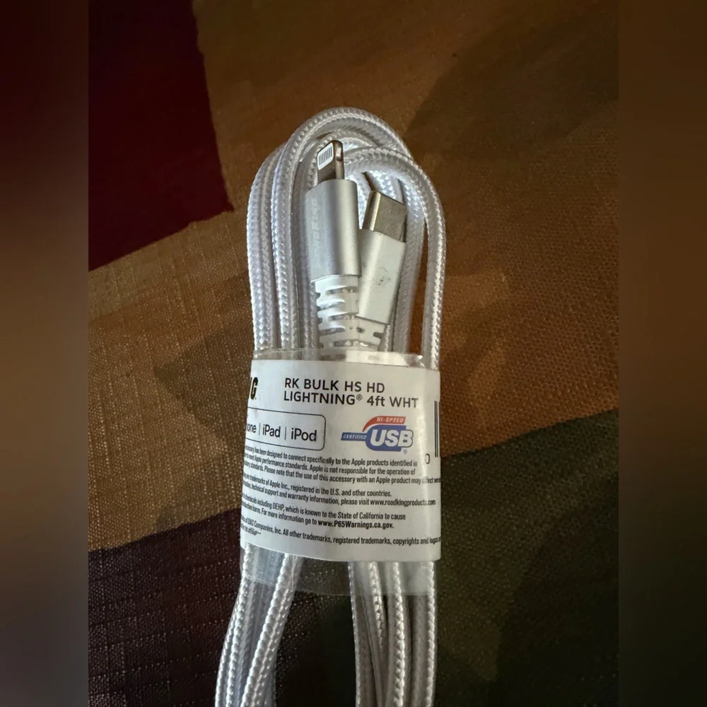 Road King Heavy Duty Lightning to USB C Cable - White - New 4 Ft Nylon Braided